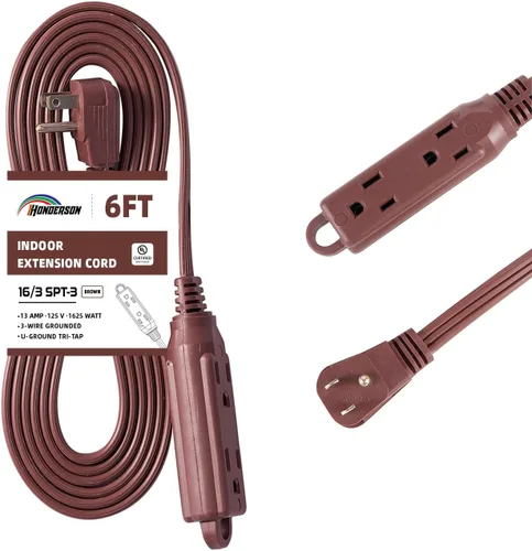 Vista 20 de Cable de extensión de enchufe plano de 3 tomas, certificado UL, cable de extensión para interiores de 16 calibre 1 pie negro de 3 puntas, tira