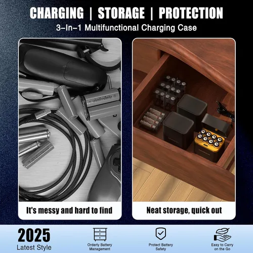 Vista 6 de Baterías AA recargables de litio, paquete de 12 con cargador, carga rápida de 2.5 horas, 1.5 V de alta potencia de 3600 mWh, baterías recargables AA