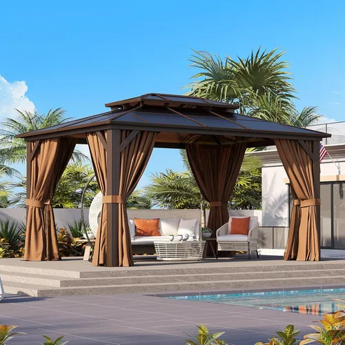 Vista 74 de Cobertizo de almacenamiento de metal negro de 10 x 10 pies, cobertizo de herramientas duradero para exteriores con construcción de acero resistente