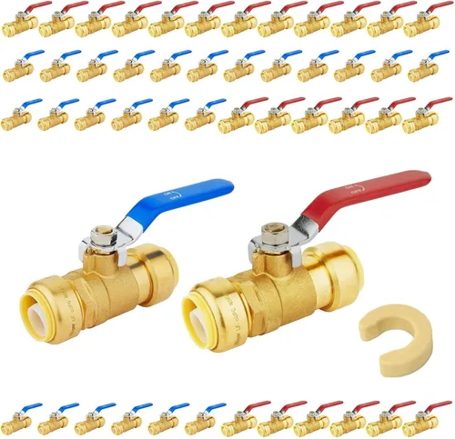 Vista 30 de Paquete de 2 válvulas de bola Foskan de latón con clip de desconexión, válvula de cierre de puerto completo de 3/4 pulgadas con mango rojo