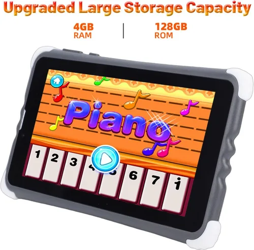 Vista 4 de ZJchao Tableta para niños de 7 pulgadas, control parental de 128 GB, ROM, ampliable, tableta educativa con funda a prueba de golpes y cámara dual