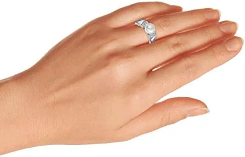 Vista 6 de Bling Jewelry Art Deco Style Pave CZ Solitaire White Freshwater Cultured Pearl Engagement Ring For Women Silver Plated Brass