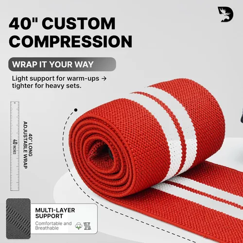 Vista 4 de DMoose Fitness Coderas para Levantamiento de Pesas (Par) de 40" Ajustables para Soporte Articular, Alivio del Dolor y Tendinitis - Correas para Codo