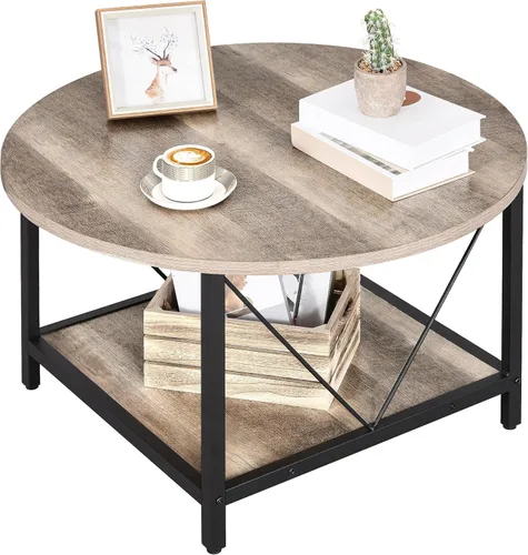 Vista 29 de YITAHOME Mesas de centro para sala de estar, mesa de centro redonda pequeña con almacenamiento, mesa de centro moderna de 2 niveles, mesa central