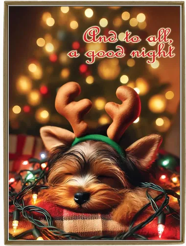 Vista 10 de Glory To Dog And To All A Good Night Sleepy Beagle Puppy - Juego de 12 tarjetas y sobres de Navidad