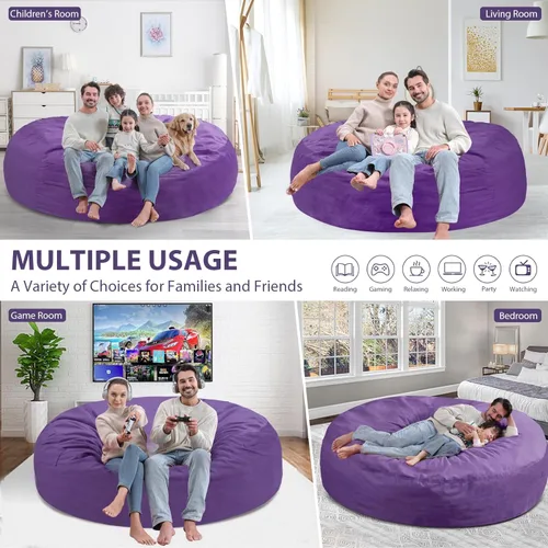 Vista 298 de Puf de 5 pies, puf grande con relleno de espuma viscoelástica, sofá puff esponjoso con funda de terciopelo holandés, puf redondo para sala de estar