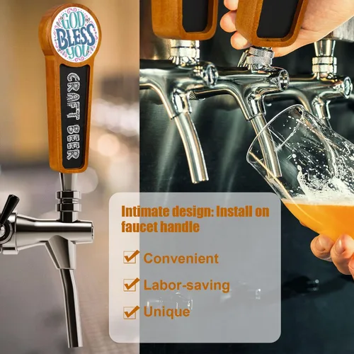Vista 6 de 4 unidades de mango de madera para tocador de cerveza para Kegerator con logotipo intercambiable y 4 bolígrafos para bar, restaurante, boda, Marrón