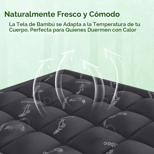 Vista 3 de Anluoer - Cubrecolchón de espuma viscoelástica tamaño Queen, color gris oscuro Rayon Derived from Bamboo, Cooling, Back Pain Relief, Cloud-Like