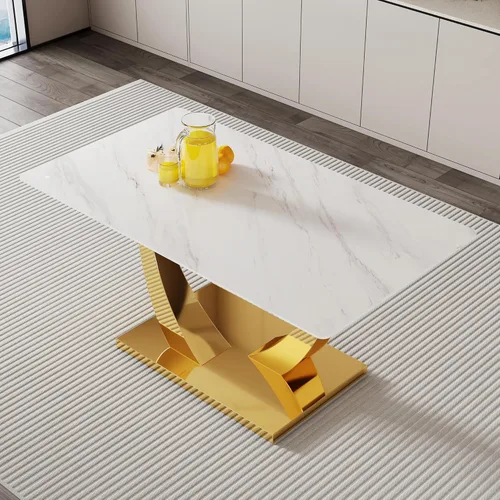 Vista 16 de Mesa de comedor moderna para mesa de comedor de mármol sintético de 4/6, 63 pulgadas, mesa de cocina rectangular, mesa de cocina y comedor de fácil
