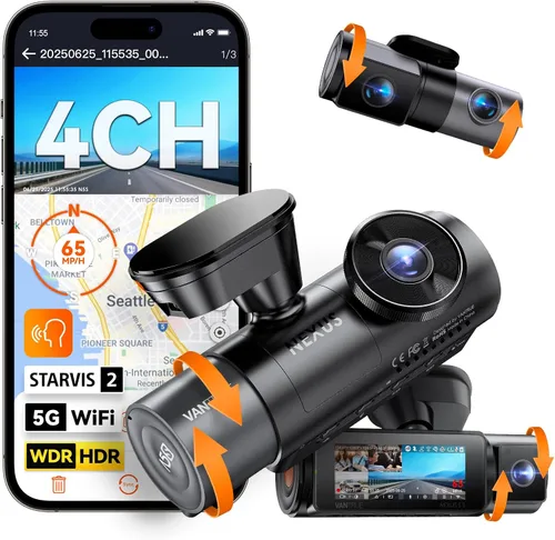 Vantrue N5S 4 canales 360 grados 2.7K Dash Cam, 4CH STARVIS 2 visión nocturna, 2.7K+1080P* 2+1440P cámara interior trasera delantera, modo de