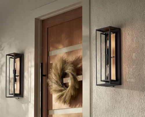 Vista 8 de Possini Euro Design Metropolis - Lámpara de pared moderna de mediados de siglo para exteriores, texturizada, color negro y dorado suave, paneles
