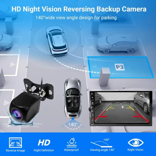 Vista 4 de Haudio Estéreo de coche de 7 pulgadas doble DIN inalámbrico Carplay y Android Auto, 1080P AHD cámara de respaldo, 2G+32G DSP pantalla táctil Radio