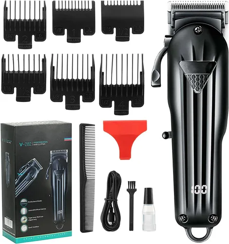 Cortapelos para hombres profesionales, recargable, inalámbrico, kit de corte de pelo con 6 peines guía codificados, corte de pelo para el hogar con