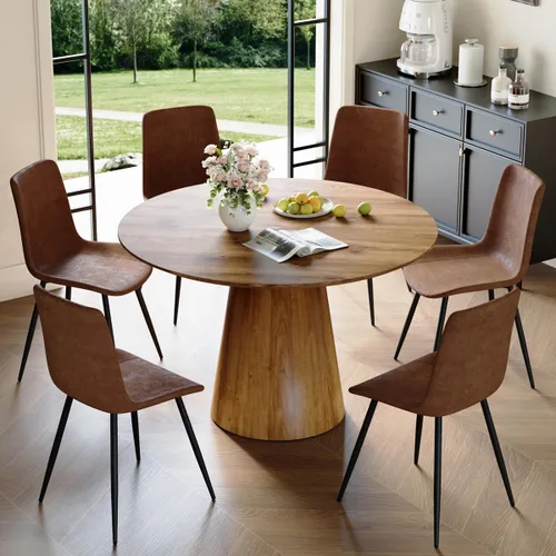 Vista 58 de Mesa de comedor redonda para mesa de comedor de 4/6, 45 pulgadas, mesa de cocina pequeña con pedestal estable, mesa de comedor moderna para cocina