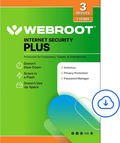 Webroot Internet Security Plus | Software antivirus 2023 | 3 dispositivos | Descarga de 2 años para PC/Mac/Chromebook/Android/iOS + Administrador de