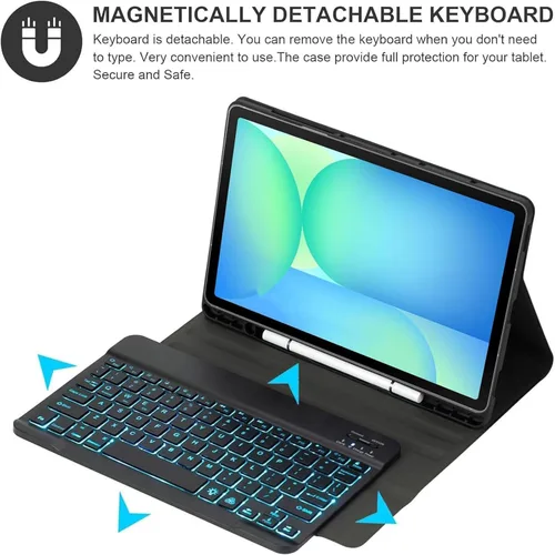 Vista 3 de Funda de teclado para Samsung Galaxy Tab S10 Lite/S10 FE/S9 FE de 10.9 pulgadas/Galaxy Tab S9 de 11 pulgadas 2023, mouse y teclado Bluetooth