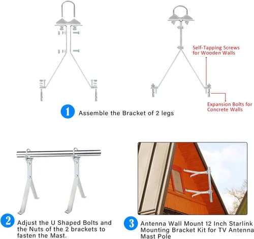 Vista 5 de XRDS-RF - Antena de montaje en pared de 12 pulgadas, resistente al viento, soporte de montaje de antena resistente al viento (2 patas + 2 patas)