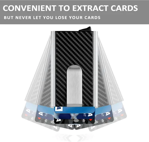 Vista 4 de MOSIYEEF Cartera minimalista Stealth para hombre, billetera desplegable con clip para dinero, cubierta de cuero, delgada y compacta, tarjetero