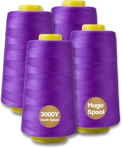 Vista 13 de Hilo serger blanco y negro, hilo multiusos para coser, poliéster, 4 conos de 2743 m cada uno para máquina de coser