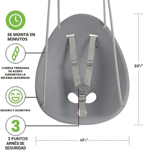 Vista 5 de Swurfer Columpio de coco para niños pequeños, cómodo columpio para bebé al aire libre, arnés de seguridad ajustable de 3 puntos, sistema de bloqueo