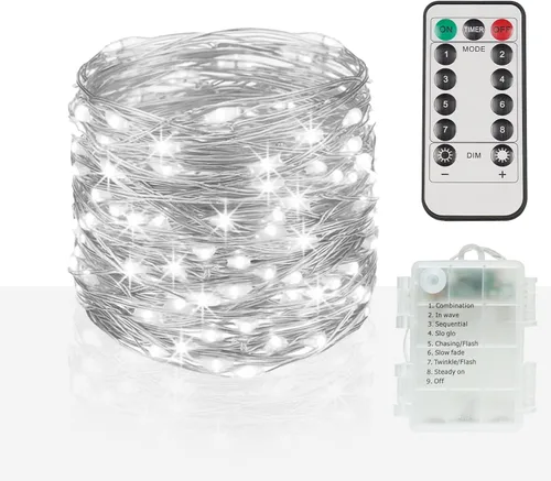 suddus Tira de 200 luces LED para exteriores, 66 pies, guirnalda de luces blancas, funciona con pilas, con control remoto, dormitorio, patio, boda,