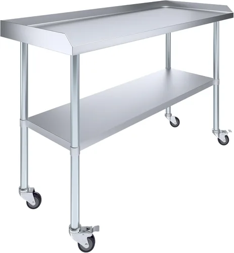 Vista 12 de AmGood Mesa de trabajo comercial con protector contra salpicaduras y salpicaduras laterales con ruedas NSF