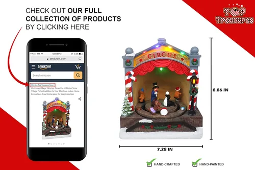 Vista 7 de Aldea Navideña de Circo de Mesa - Aldea de Invierno Pre-iluminada con Nieve - Perfecta Adición a tus Decoraciones Navideñas de Interior - Gran Pieza