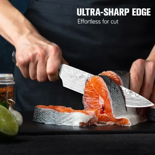 Vista 2 de MOSFiATA Juego de Cuchillos de Chef Profesional con Acero Inoxidable Alemán de Alto Carbono Juego de Cuchillos de Cocina de 3 Piezas con Protector