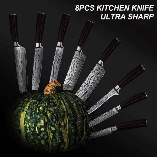 Vista 7 de UniqueFire Chef Knife Set 8 PCS, Professional Kitchen Knives set, Ultra-sharp German high carbon stainless steel cooking knives sets for Home &