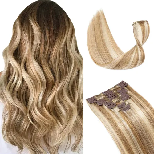 Vista 16 de Extensiones de cabello con clip, cabello humano Remy, extensiones de cabello largo lacio de una pieza con 5 clips, con gancho para colgar