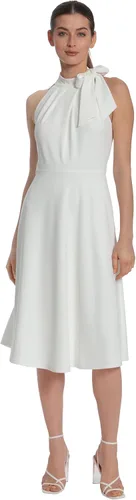 Maggy London Vestido acampanado para mujer con pliegues y detalles de lazo en el cuello halter