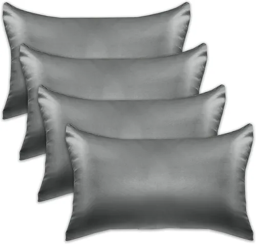 Vista 28 de Elegant Comfort Juego de 4 fundas de almohada de satén de viscosa refrescante con cierre de cremallera oculto, suave como la seda para el cuidado