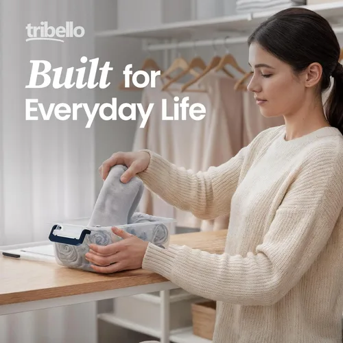 Vista 3 de Tribello Contenedores de almacenamiento pequeños de plástico con tapas, contenedores de almacenamiento apilables transparentes 2.5Q - Paquete de 4