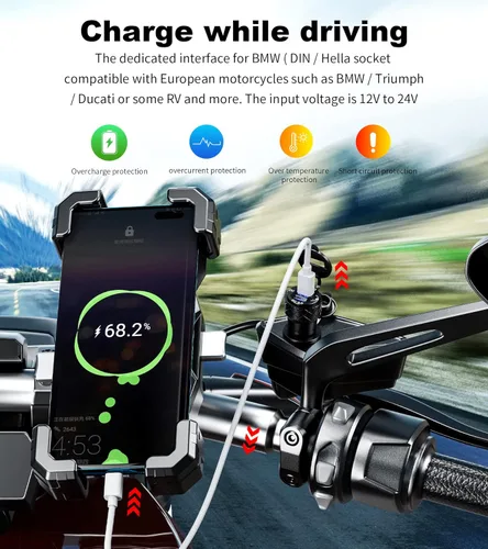 Vista 6 de Kewig Aluminio DIN Plug Cargador Motocicleta Dual Quick 3.0 Cargador USB Adaptador de corriente con pantalla LED impermeable para 12V-24V BMW Ducati