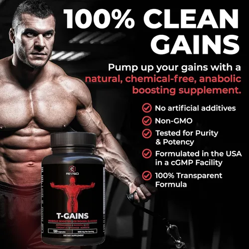 Vista 6 de Refuerzo anabólico y constructor muscular, suplemento de testosterona T-GAINS para hombres, refuerzo de prueba TRT y bloqueador de estrógeno