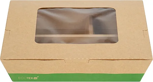 Vista 15 de Restaurantware Eco Tek - Recipientes de comida para llevar de 51 onzas, 100 cajas Bento desechables, 3 compartimentos, ventana transparente, papel