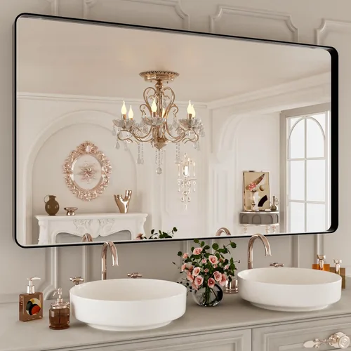 Vista 38 de Espejo de baño LED de 48 x 40 pulgadas con luces, retroiluminado y frontal iluminado para pared, espejo de tocador LED inastillable con memoria