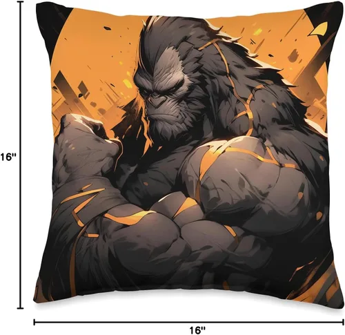 Vista 4 de GymBeasts Fitness Gym Bodybuilder Anime Gorilla - Almohada de entrenamiento, 16 x 16 pulgadas, multicolor