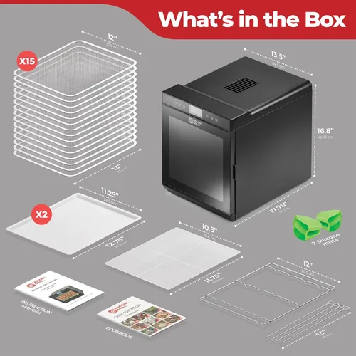 Vista 7 de Magic Mill - Máquina deshidratadora de alimentos premium (15 bandejas extra grandes de acero inoxidable) Secador de 800W para cecina de ternera