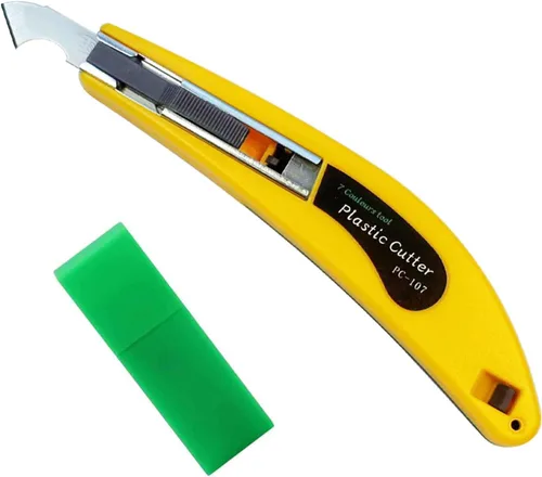 Vista 7 de Cuchillo profesional de corte de láminas de plexiglás acrílico, con un mango curvo, es más cómodo de usar. Un mango, 11 cuchillas. (Amarillo)