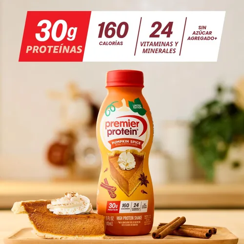 Vista 3 de Premier Protein - Batido de proteína edición limitada sabor a especias de calabaza, 30 gramos de proteína, sin azúcar añadida, 24 vitaminas