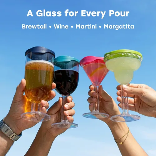 Vista 8 de LipLidz - Vasos de Martini reutilizables, paquete de 4, vasos de plástico sin BPA de doble tallo de 10 onzas con tapa, hechas en Estados Unidos