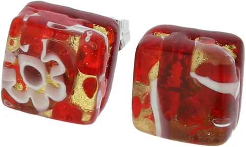 Vista 6 de GlassOfVenice - Juego de collar y pendientes de cristal de Murano con reflejos venecianos - oro rojo