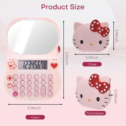 Vista 3 de Lindas calculadoras de espejo de maquillaje, escritorio básico de 8 dígitos con pantalla LCD grande y botón sensible, mini calculadora