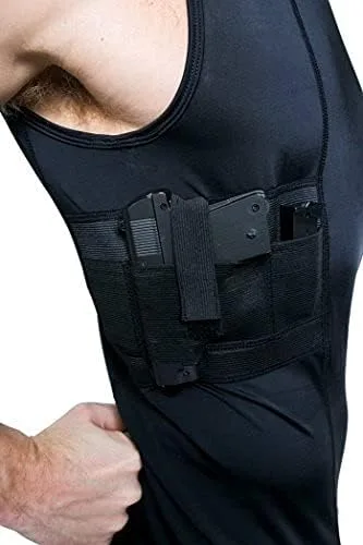 Vista 4 de Graystone Camiseta sin mangas para hombre Camisetas ocultas sin mangas para un fácil alcance, CCW Tactical Compression Polyester Shirt