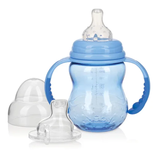 Nuby Biberón de Bebé 3 en 1 a Vaso de Entrenamiento con Boquilla - Vasos para Niños Pequeños de 8 Oz a Prueba de Derrames con Boquilla Suave, Pezón