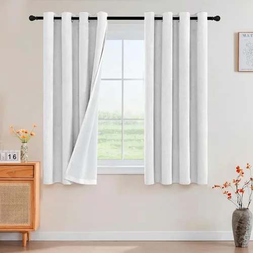 Vista 179 de PrinceDeco Cortinas con textura de lino 100% opacas de 64 pulgadas de largo, juego de 2 paneles de cortinas de lino opacas con forro aislante Arena