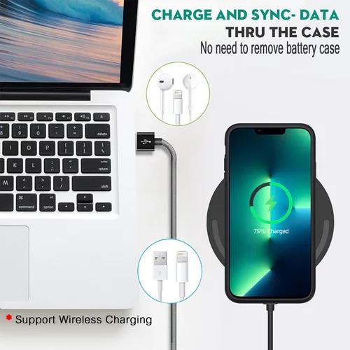 Vista 6 de Funda de carga inalámbrica para iPaPortable Batería Recargable Funda de carga inalámbrica Compatible con iPhone 13ay Cargador Case (negro)