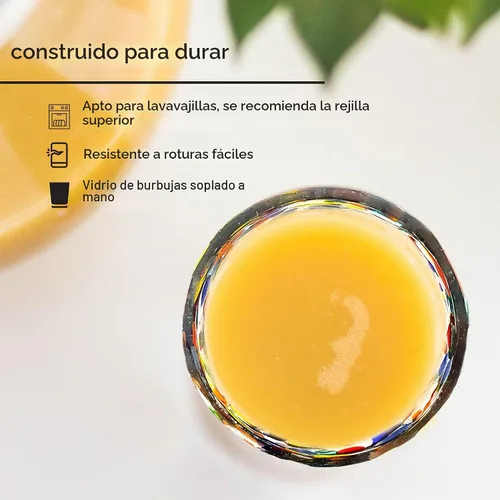 Vista 5 de Confetti Rocks - Vasos de 10 onzas (juego de 6) Vasos soplados a mano, vasos de cristalería mexicana multicolor para agua, jugo, margaritas