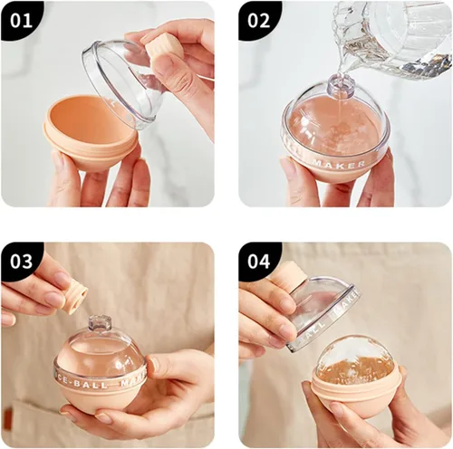 Vista 5 de SHFANYUA Paquete de 4 máquinas de bolas de hielo, molde redondo de hielo para whisky, bandeja circular de silicona para cubitos de hielo, molde